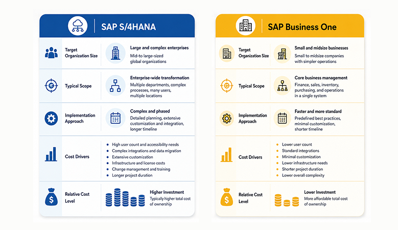 Cost of SAP S4HANA Implementation vs. Cost of SAP Business One Implementation