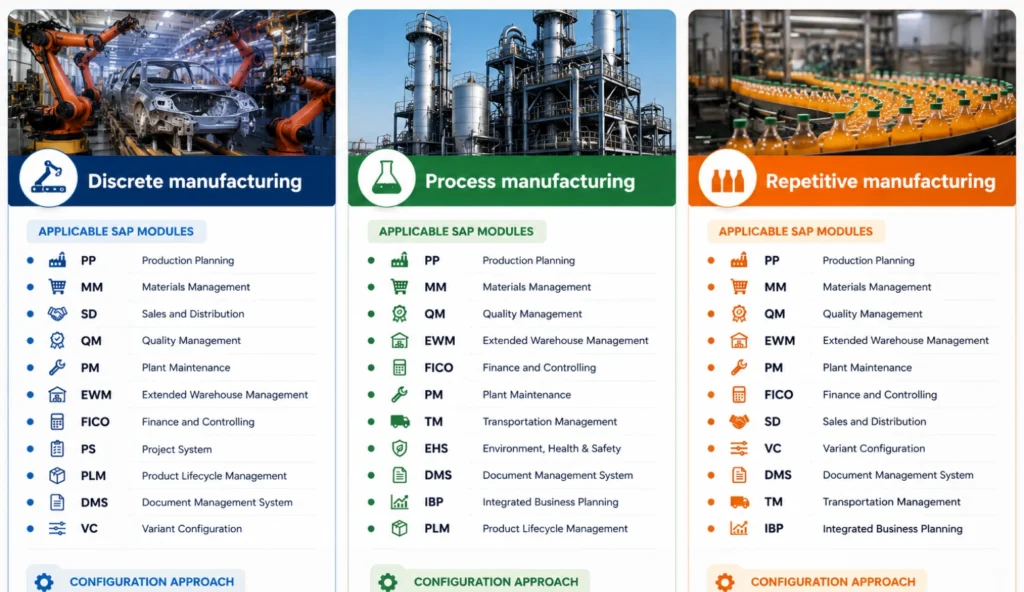 SAP Modules for Manufacturing Industry by Manufacturing Type